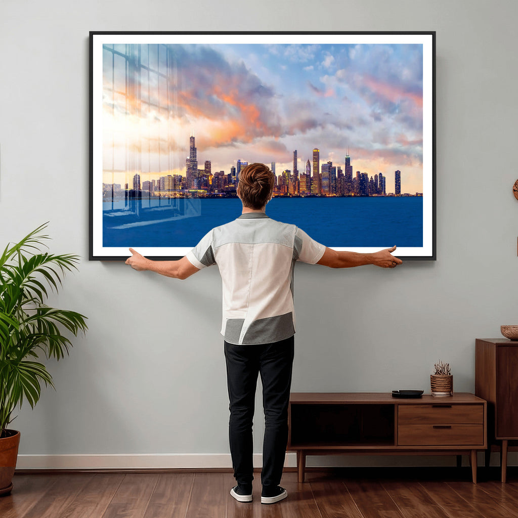 Chicago Wall Art Canvas Print - Chicago City Downtown Night Cityscape