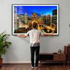 Chicago Wall Art Canvas Print - Chicago City Downtown Night Cityscape