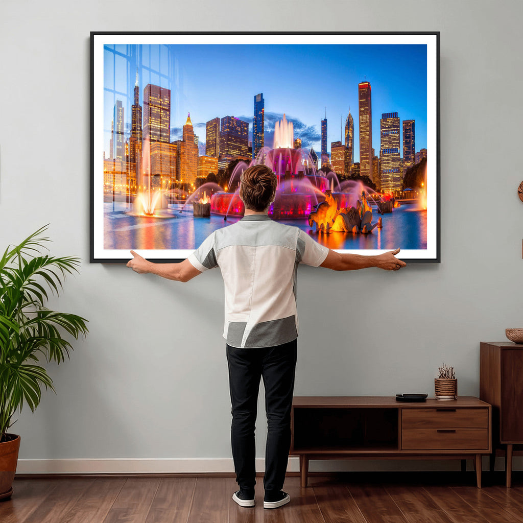 Chicago Wall Art Canvas Print, Chicago City Downtown Night Cityscape