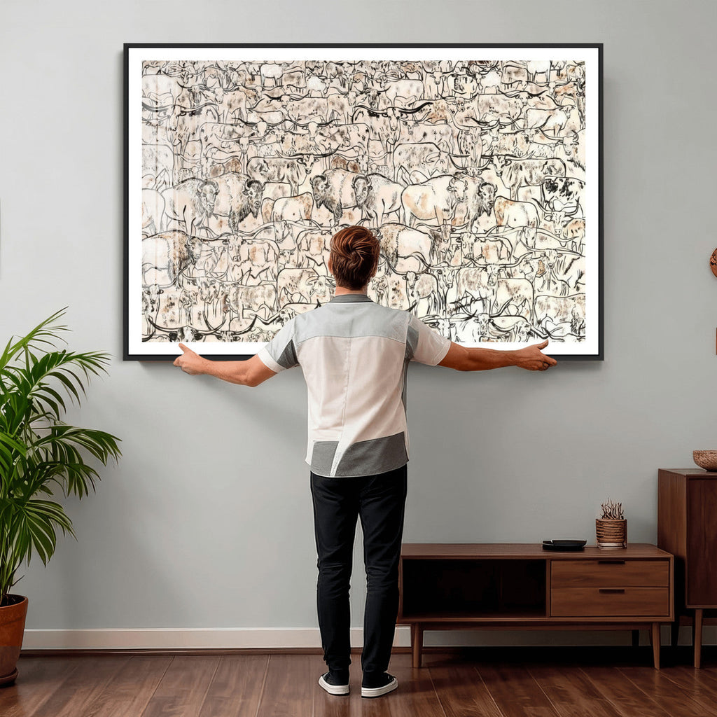 Abstract Bison Wall Art Canvas Print, Abstract Animal Art for Cabin Decor