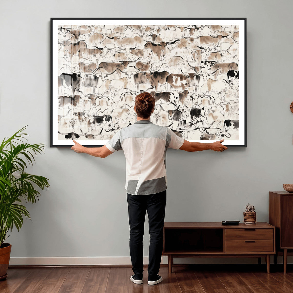 Abstract Texas Cow Canvas Print for Cabin and Western Home Decor