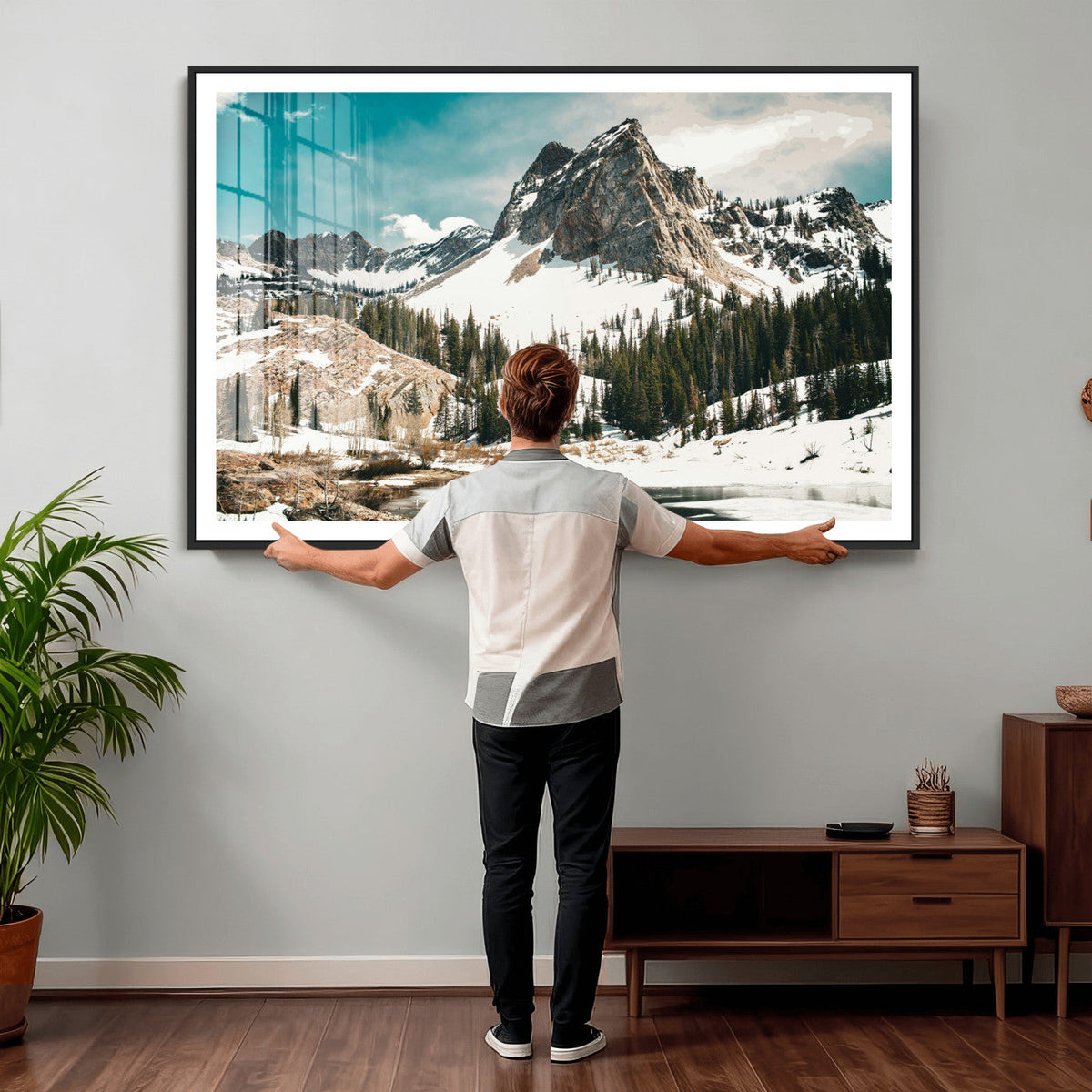 Snowy Mountain Wall Art Canvas Print, Alpine Pine Forest