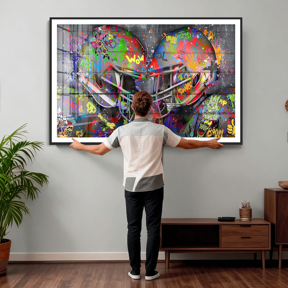 Graffiti Football Helmets Wall Art Canvas Print, Urban Street Art