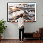 Rocky Coast Ocean Sunset Wall Art Canvas Print, Dramatic Seascape Nature Decor