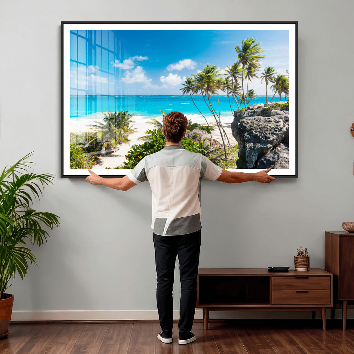 Tropical Beach Wall Art Canvas Print, Palm Tree Ocean Landscape Photography