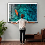 Turquoise Ocean Boat Wall Art Canvas Print