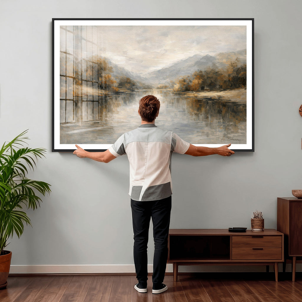 Neutral Abstract River Landscape Wall Art Canvas Print
