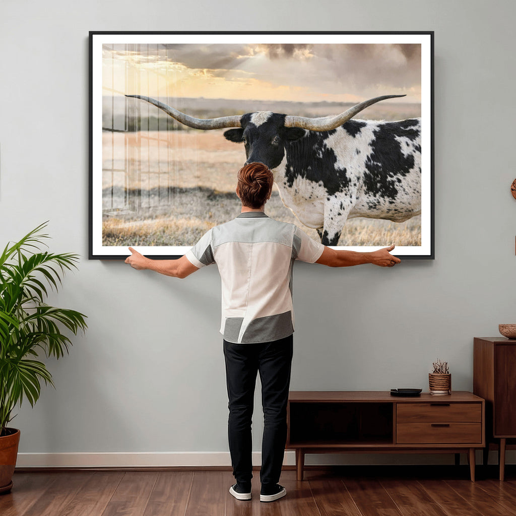 Texas Longhorn Bull Rustic Wall Art Canvas Print
