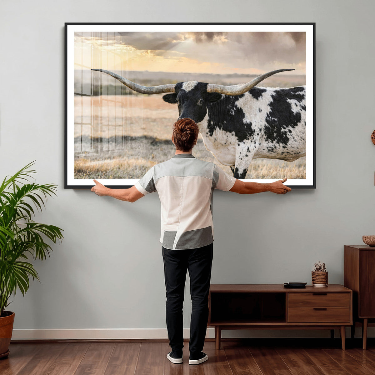 Texas Longhorn Bull Rustic Wall Art Canvas Print