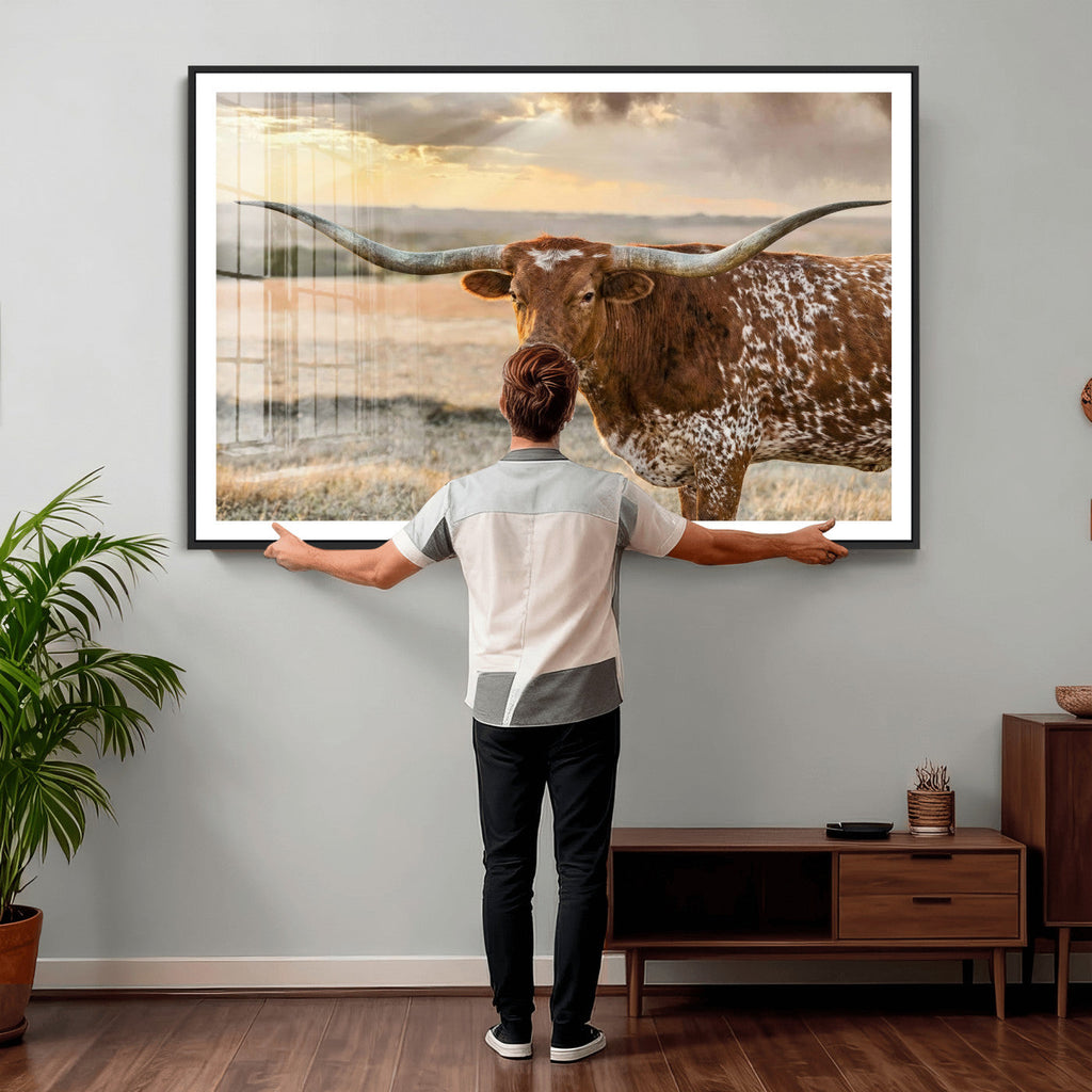 Texas Longhorn Wall Art Canvas Print, Western Ranch Bull Photography