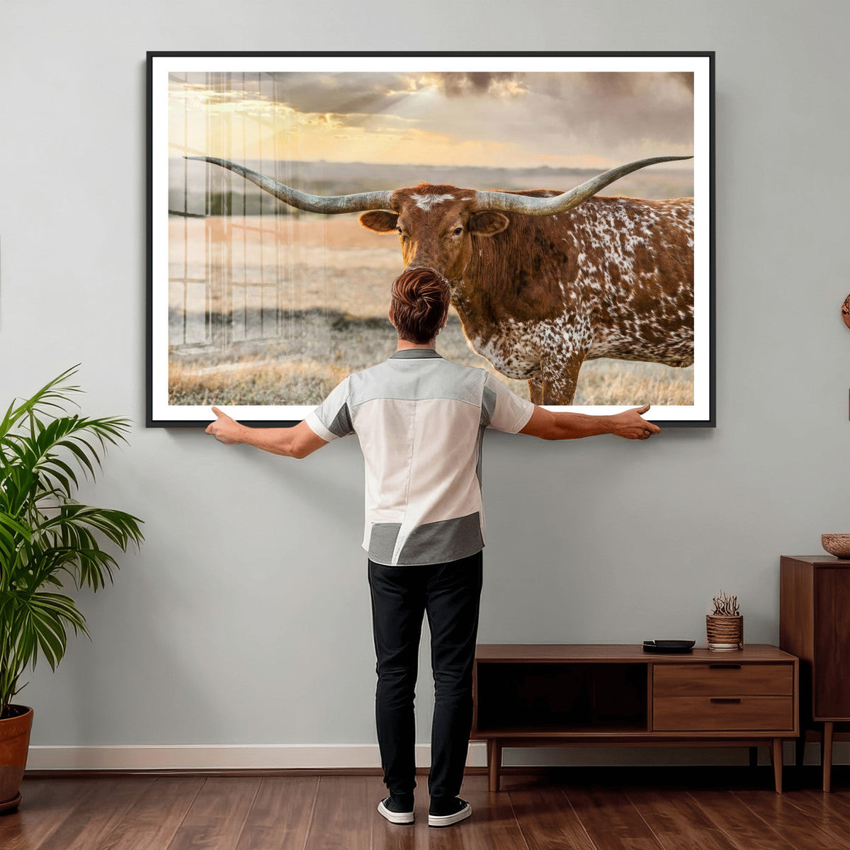 Texas Longhorn Wall Art Canvas Print, Western Ranch Bull Photography