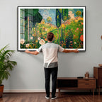 Gustav Klimt Boho Mountain Landscape Large Wall Art, Gold Sun and Flowers Print