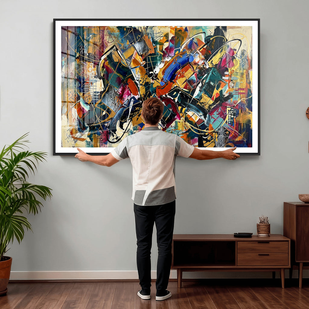 Geometric Abstract Wall Art Canvas Print, Orange Blue