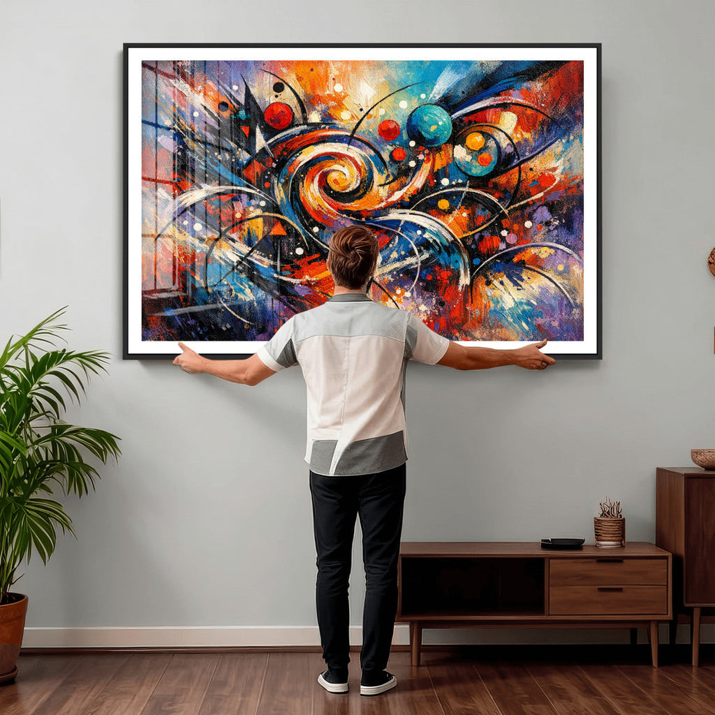 Geometric Abstract Wall Art Canvas Print, Orange Blue