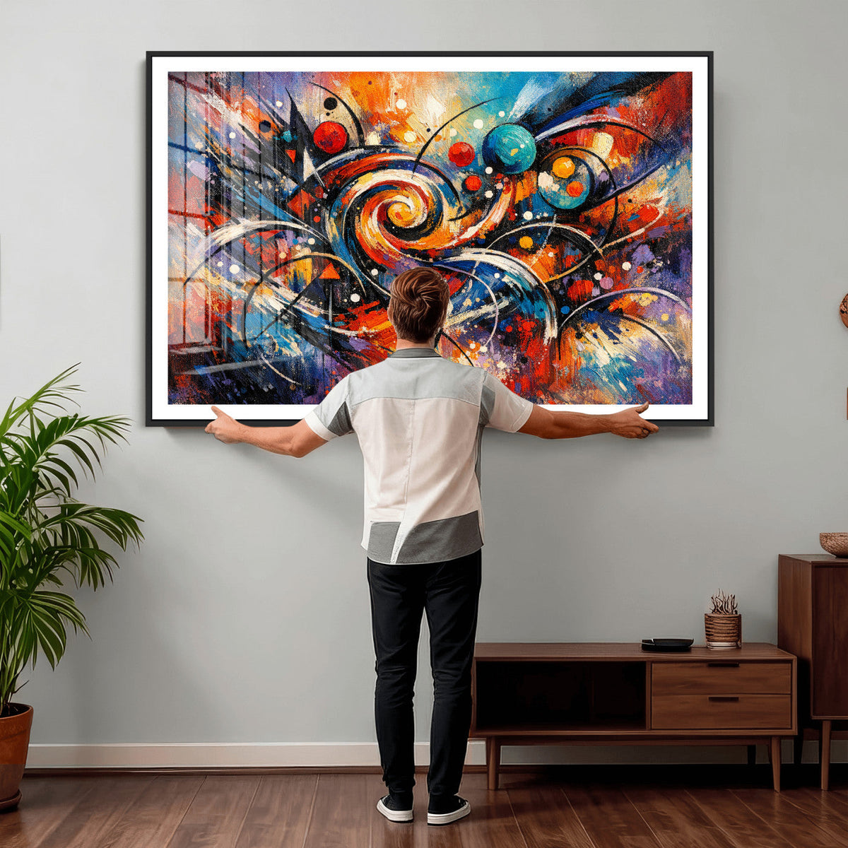 Geometric Abstract Wall Art Canvas Print, Orange Blue