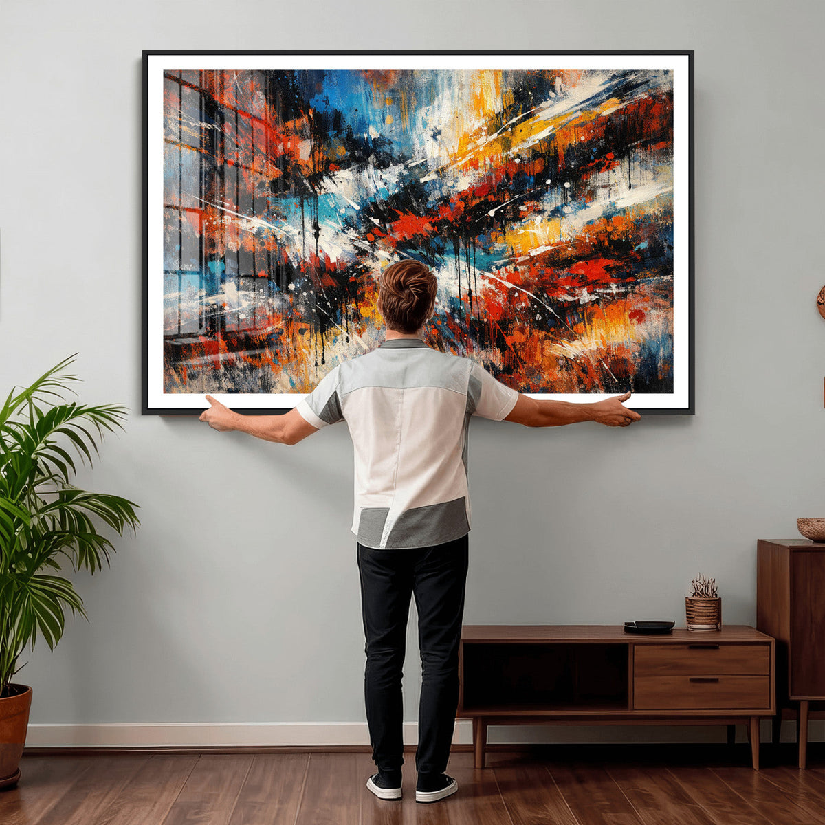 Lyrical Abstract Wall Art Canvas Print, Orange Blue Abstract