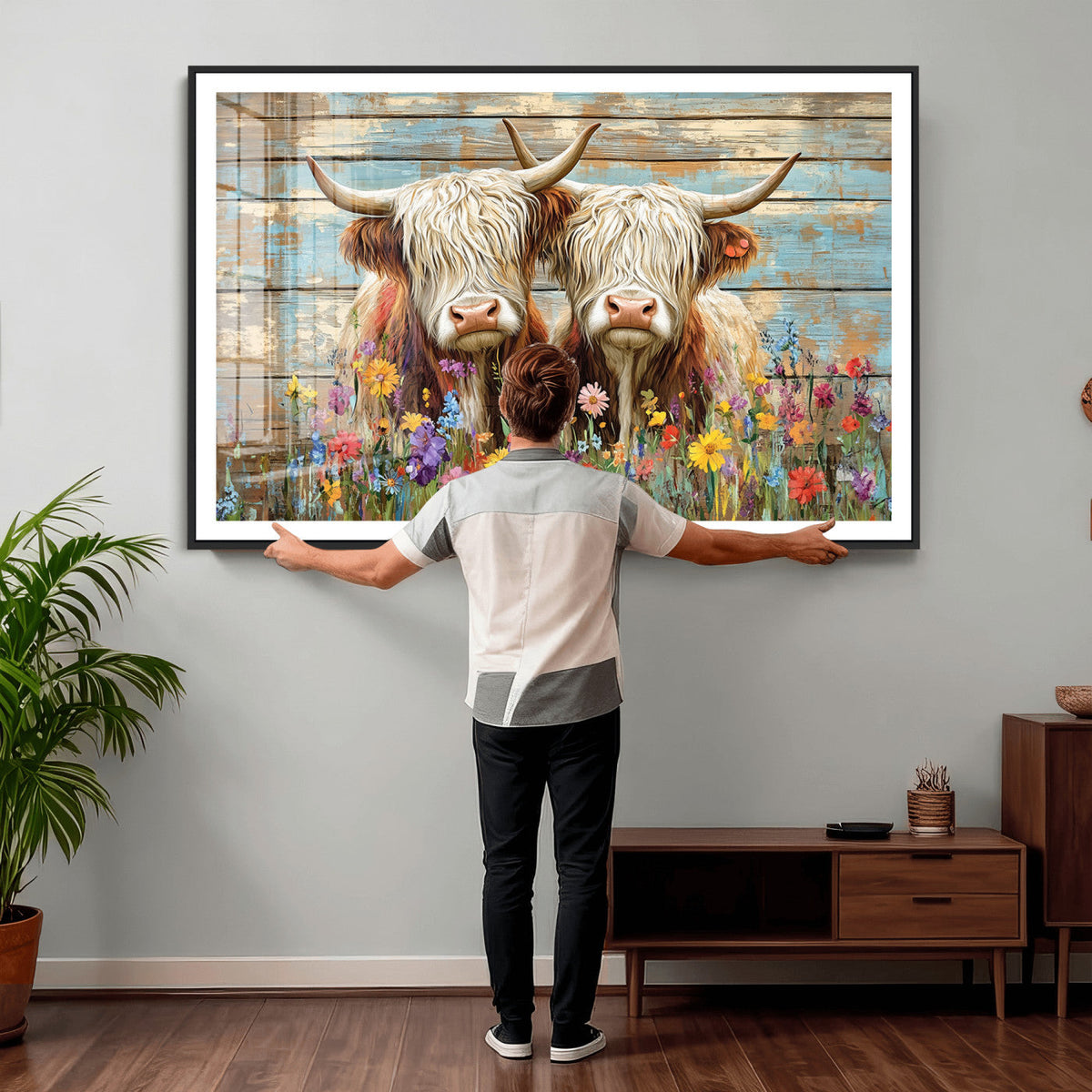 Cute Highland Cow Canvas Wall Art - Rustic Farmhouse Decor