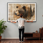 Rustic Grizzly Bear Wall Art, Abstract Grizzly 399 Bear Canvas Print, Woodland Wildlife
