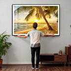 Beach Sunset Canvas Wall Art Print - Tropical Beach Canvas With Palm Trees