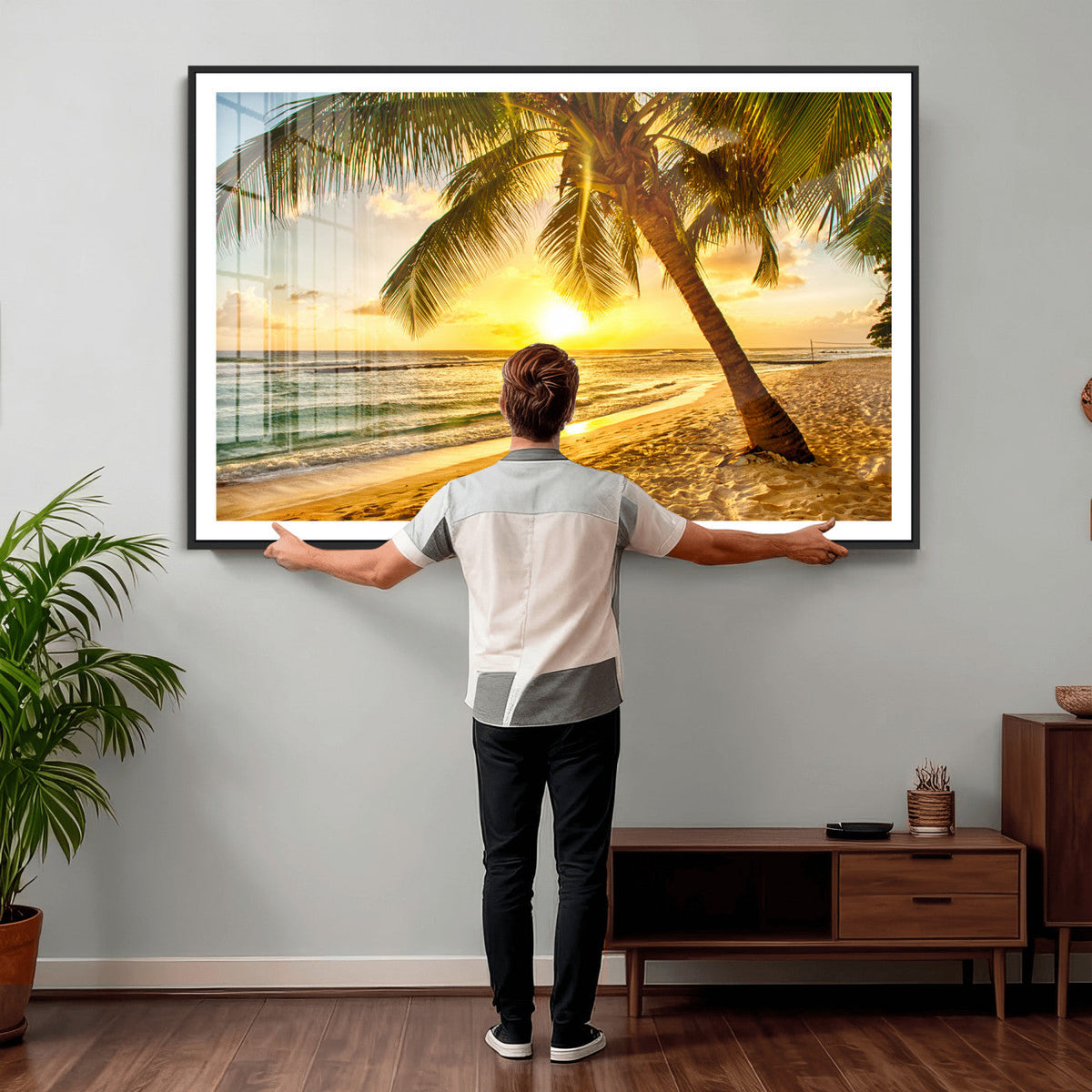 Beach Sunset Canvas Wall Art Print - Tropical Beach Canvas With Palm Trees