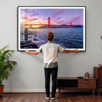 Golden Gate Bridge Wall Art Canvas Print, Framed San Francisco Sunset Landmark