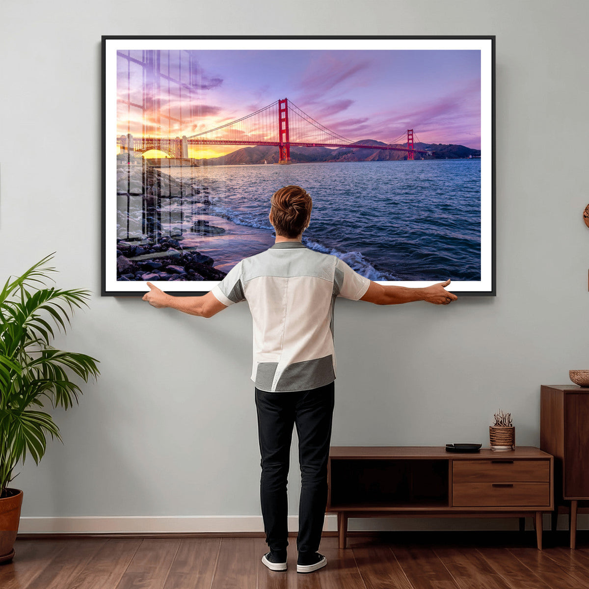 Golden Gate Bridge Wall Art Canvas Print, Framed San Francisco Sunset Landmark