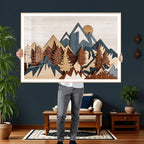 Rustic Abstract Wood Panel Effect Canvas | Mountain Range Top Wood Wall Art Canvas Print