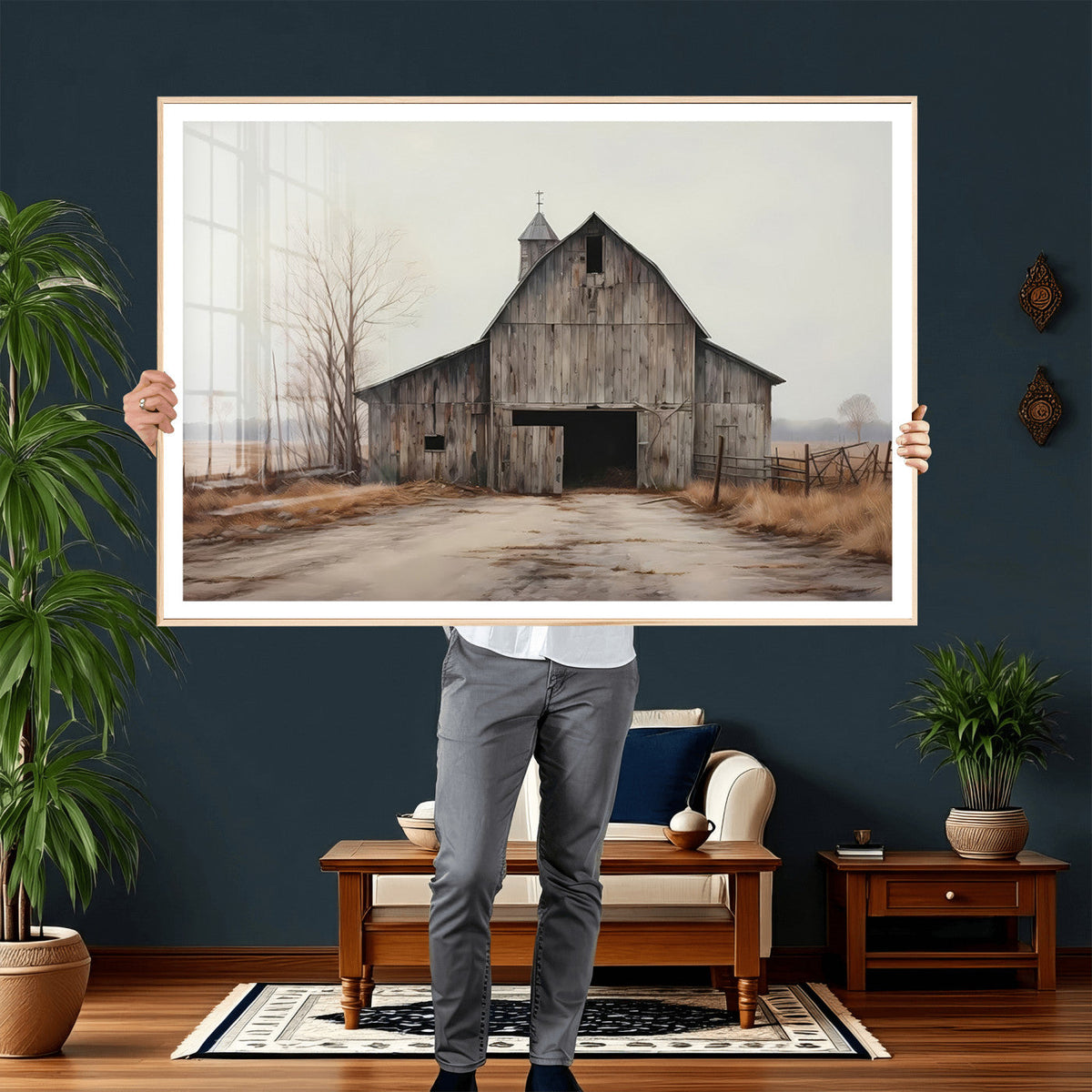 Farmhouse Rustic Barn Wall Art Canvas Print, Framed and Ready to Hang