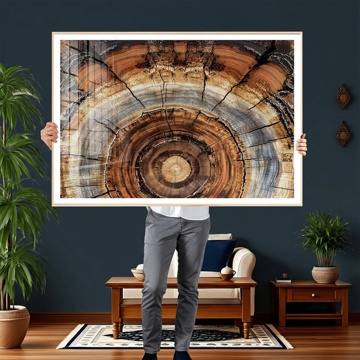 Tree Rings Wall Art Canvas Print, Rustic Wood Grain