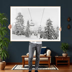 Snowy Ski Lift Wall Art | Framed Winter Forest Canvas