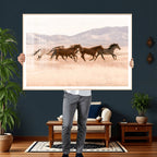 Wild Horse Wall Art Canvas Print, Framed Rustic Western Art, Desert Horse Scene