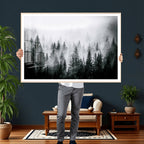 Foggy Forest Wall Art Canvas Print, Mountain Woodland Landscape, Minimal Nature Decor