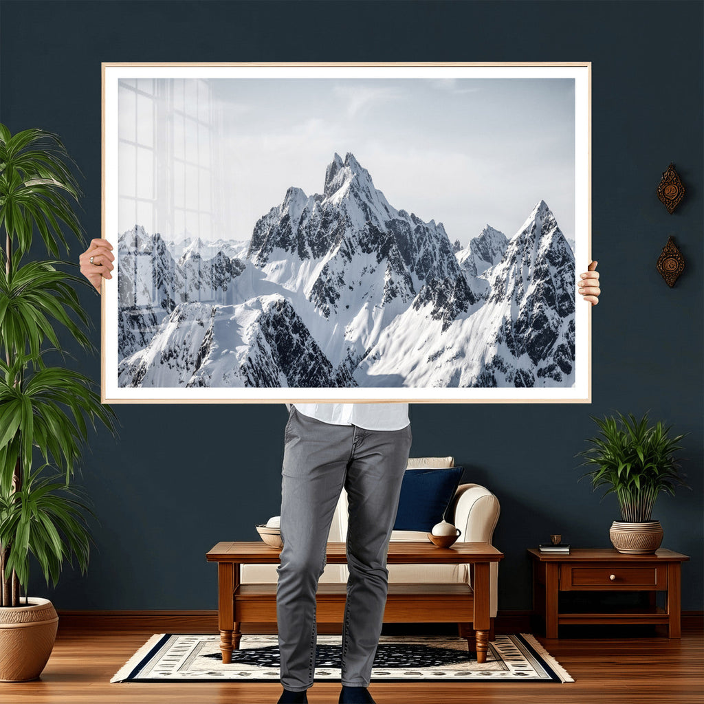 Snowy Mountain Range Canvas Print, Alpine Peaks Landscape Wall Art