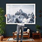 Snowy Mountain Range Canvas Print, Alpine Peaks Landscape Wall Art