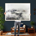 Foggy Forest Wall Art Canvas Print, Misty Pine Tree Landscape