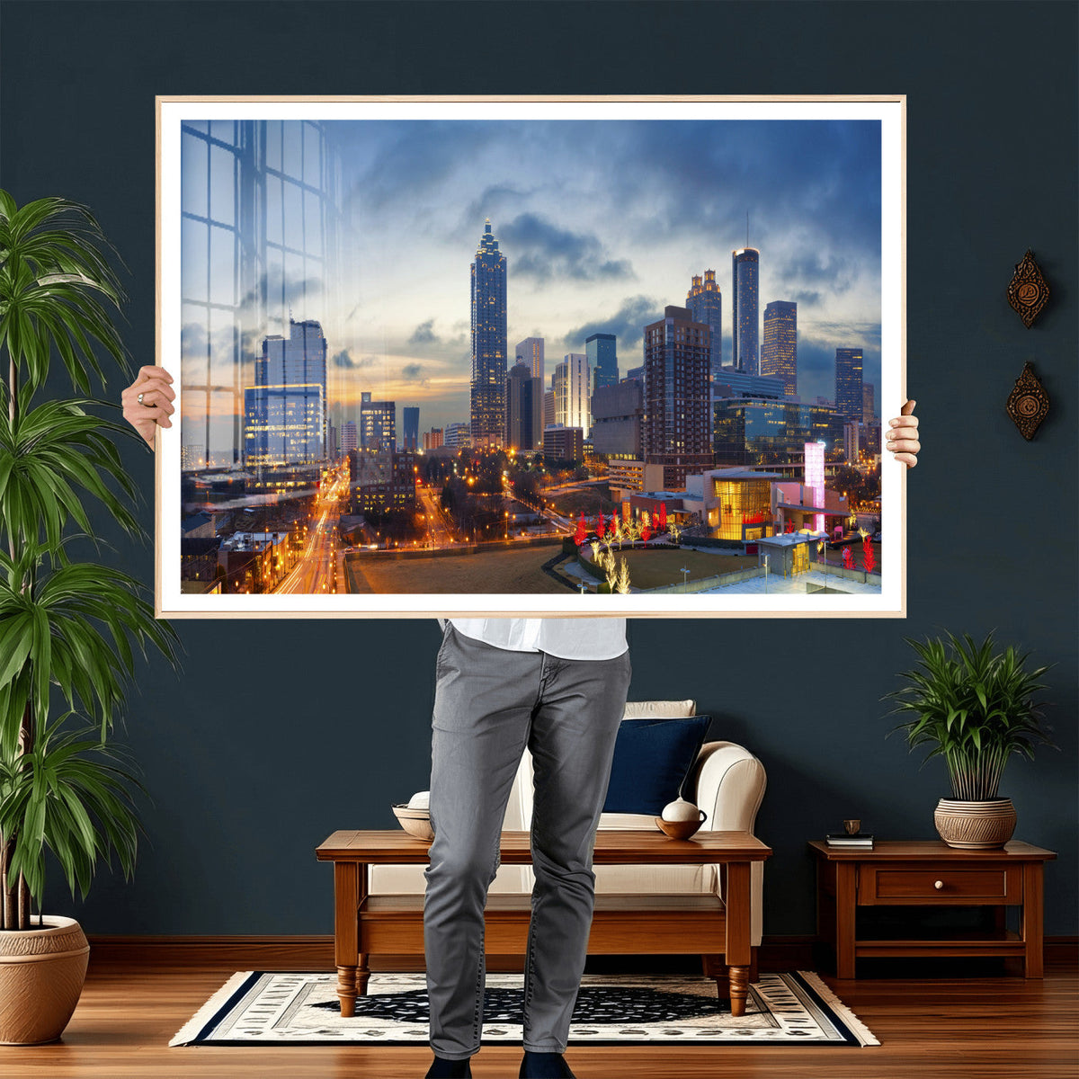 Atlanta Skyline Wall Art Canvas Print, Atlanta Downtown Night Cityscape