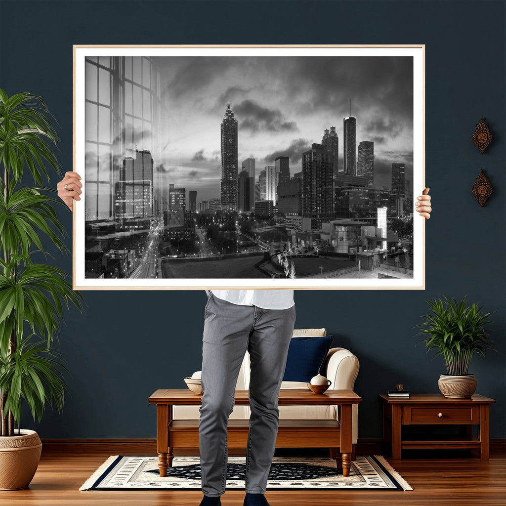 Atlanta Skyline Wall Art Canvas Print, Atlanta Downtown Night Cityscape