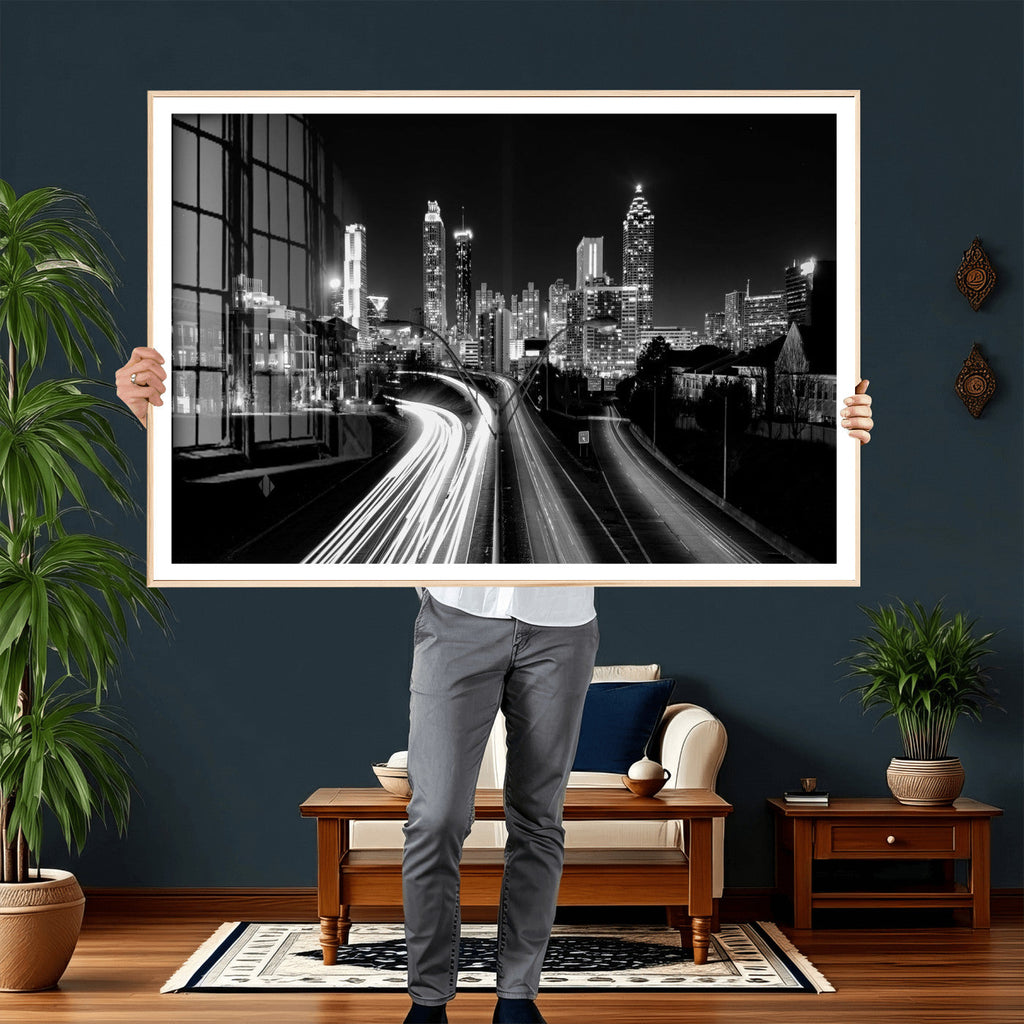 Atlanta Skyline Wall Art Canvas Print, Atlanta Downtown Night Cityscape