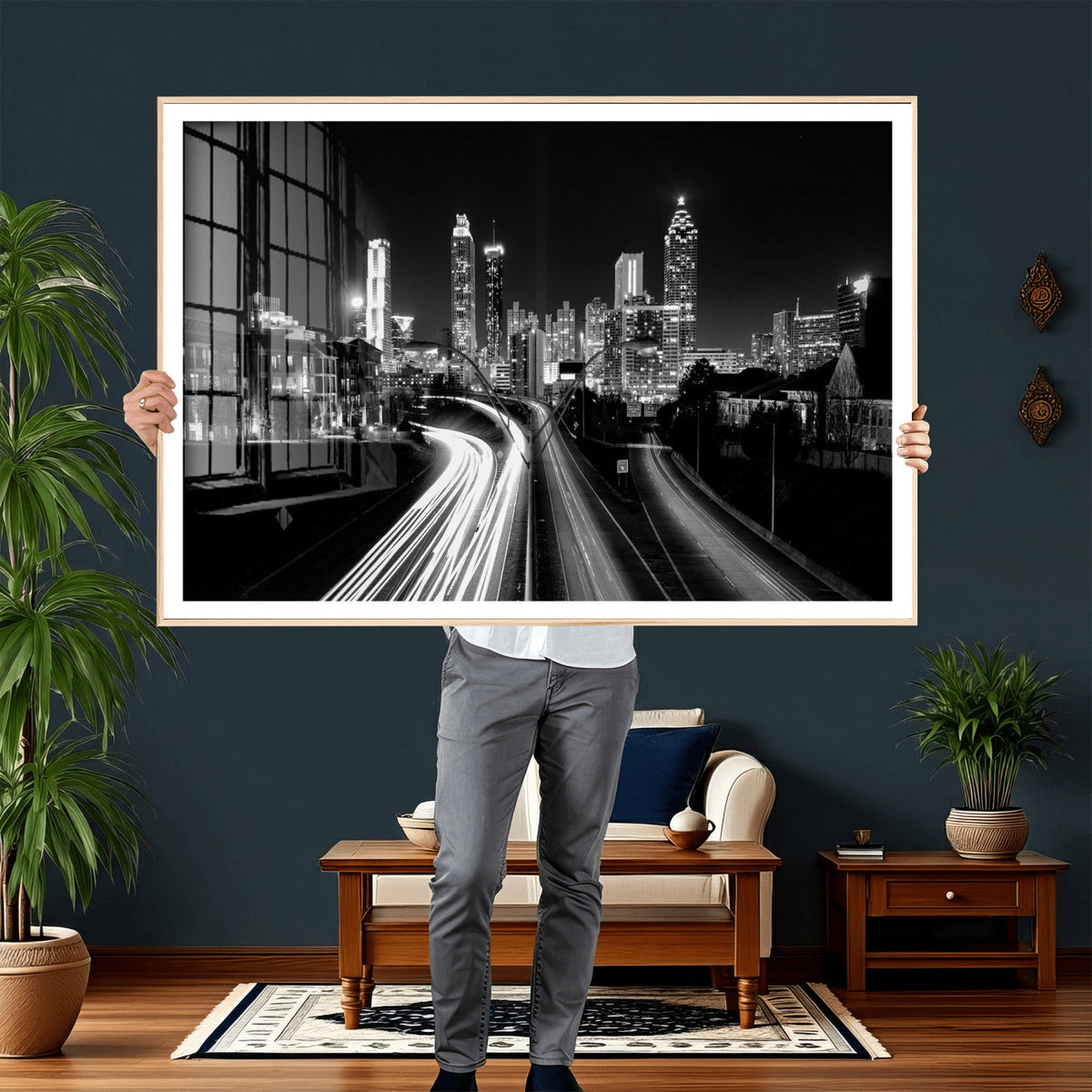 Atlanta Skyline Wall Art Canvas Print, Atlanta Downtown Night Cityscape