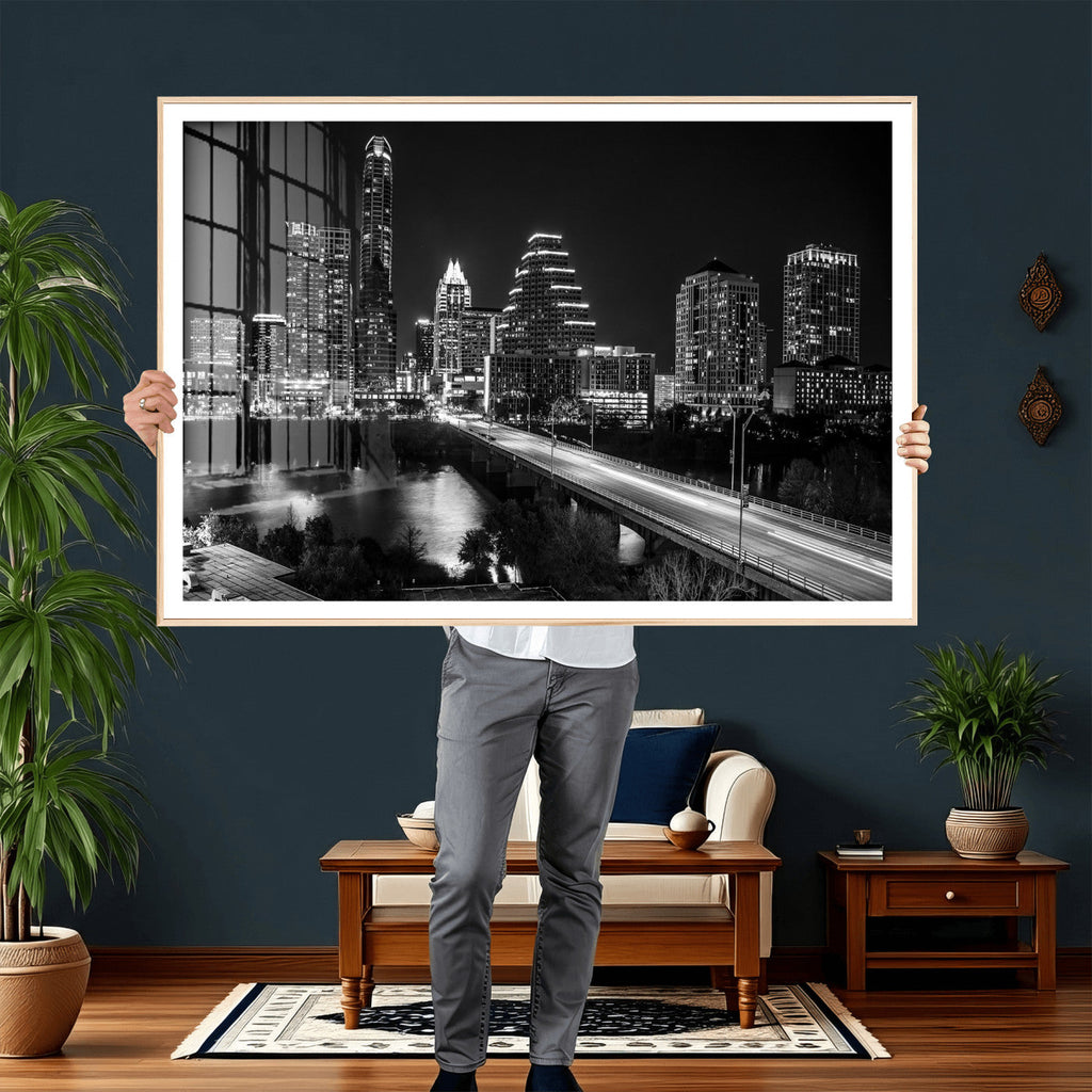 Austin Skyline Wall Art Canvas Print, Austin Downtown Night Cityscape