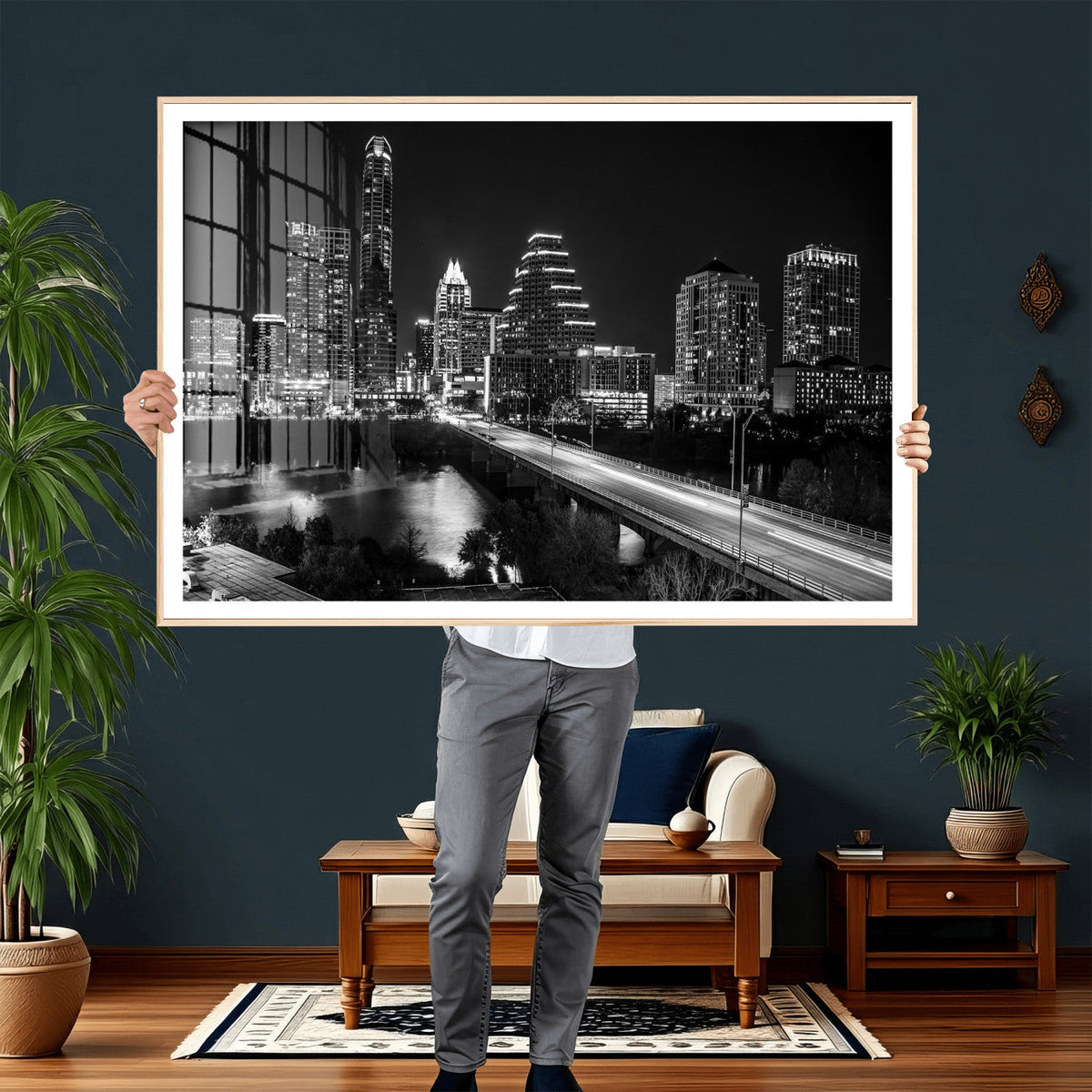 Austin Skyline Wall Art Canvas Print, Austin Downtown Night Cityscape
