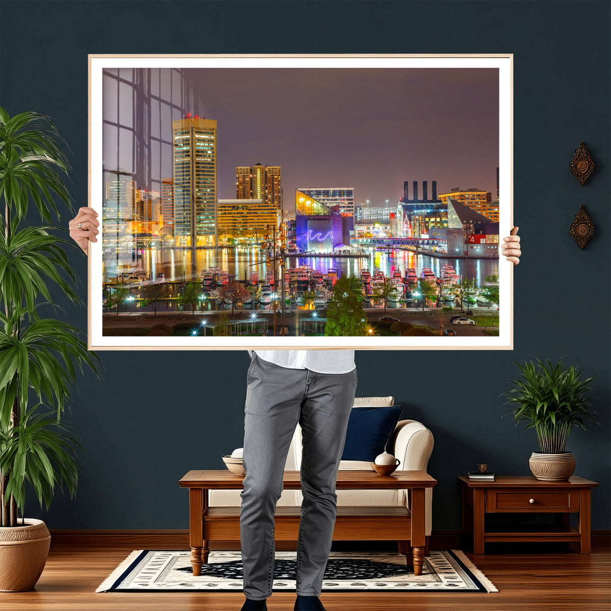 Baltimore Skyline Wall Art Canvas Print, Baltimore Downtown Night Cityscape