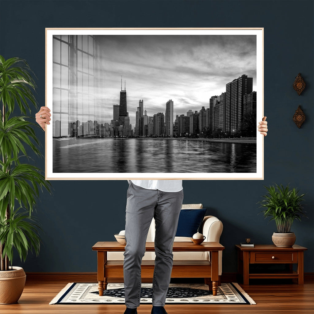 Chicago Wall Art Canvas Print, Chicago City Downtown Night Cityscape