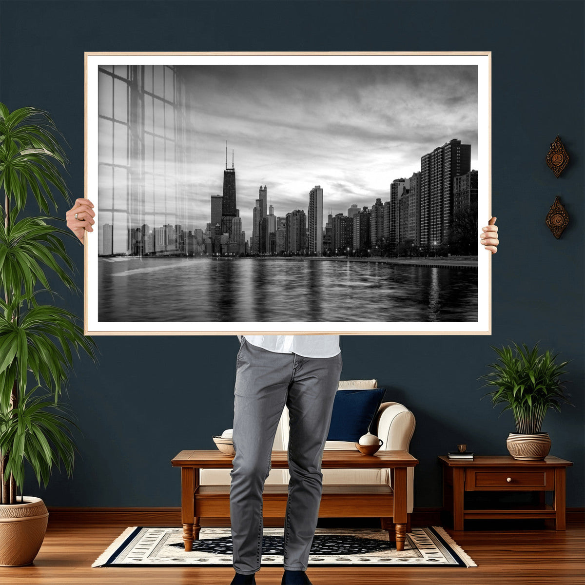 Chicago Wall Art Canvas Print, Chicago City Downtown Night Cityscape
