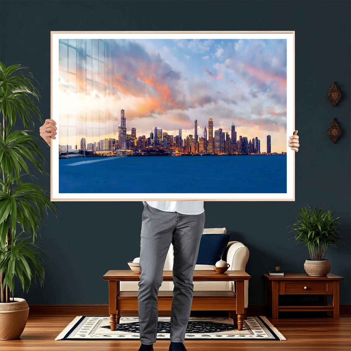 Chicago Wall Art Canvas Print - Chicago City Downtown Night Cityscape