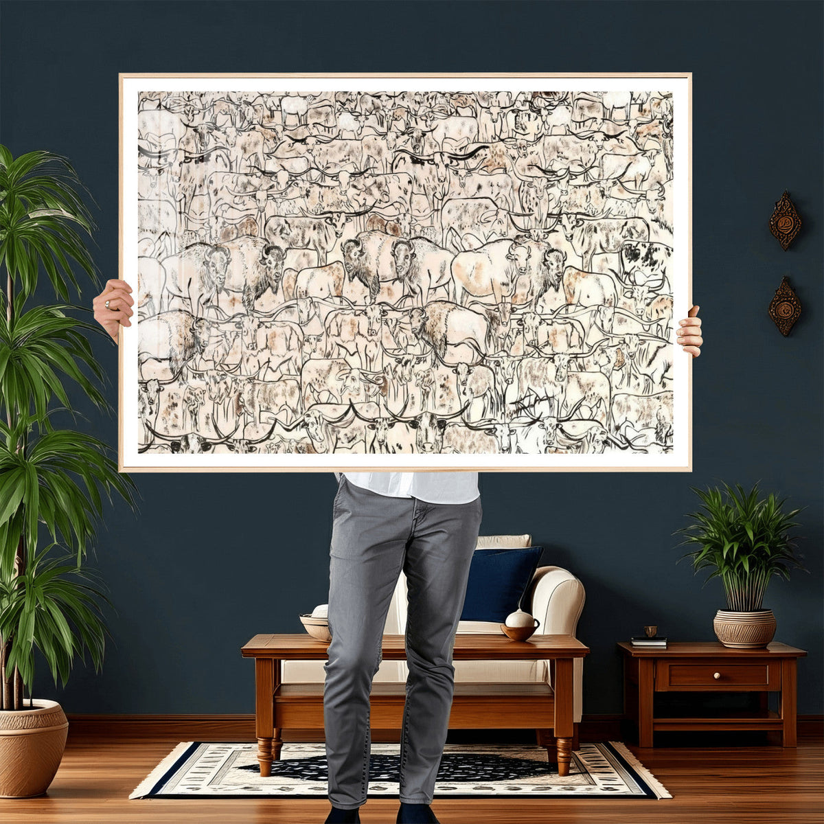 Abstract Bison Wall Art Canvas Print, Abstract Animal Art for Cabin Decor