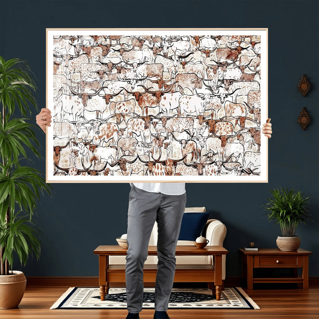 Abstract Longhorn Herd Wall Art Canvas Print