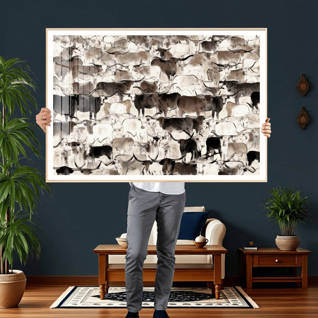 Abstract Texas Longhorn Print, Longhorn Herd Print