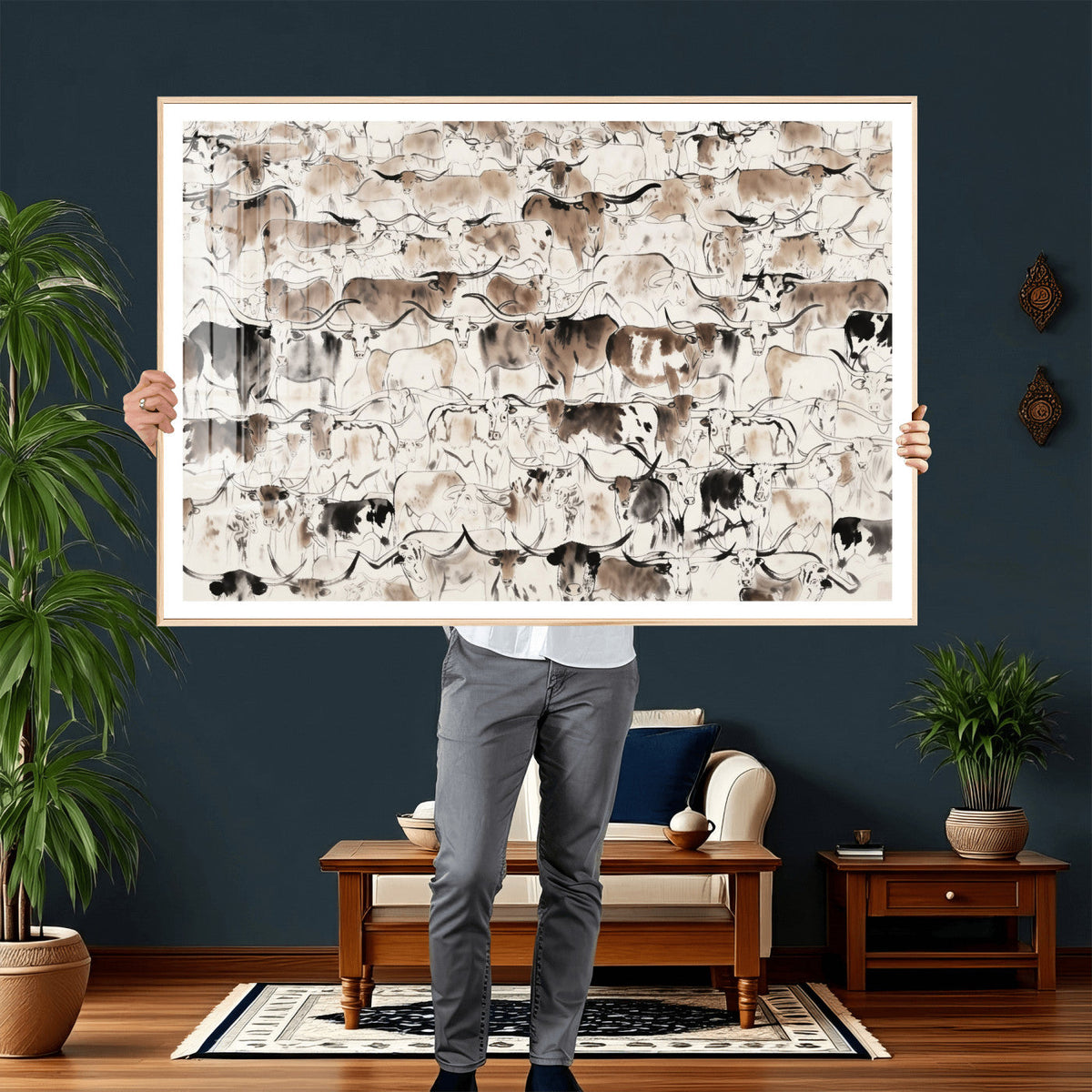 Abstract Texas Cow Canvas Print for Cabin and Western Home Decor