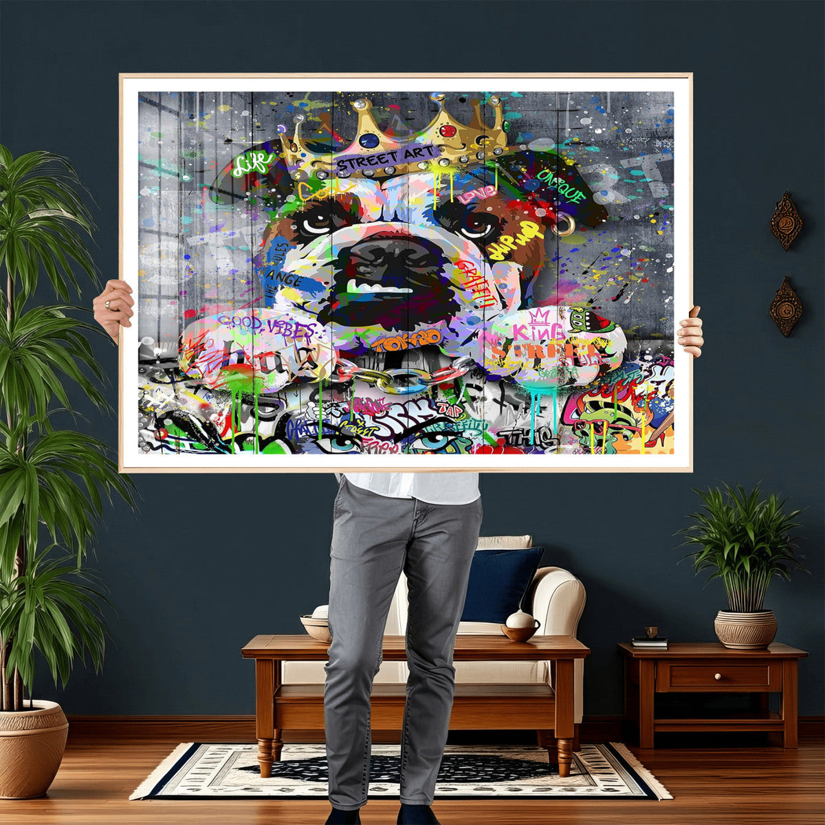 Graffiti Dog Wall Art Decor for Teen Bedroom | Abstract Graffiti Animal Canvas